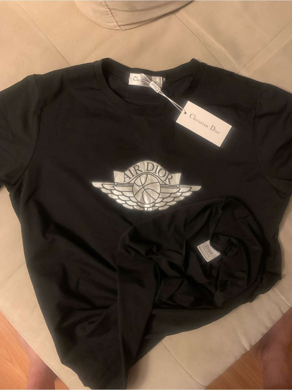 Dior Black T-Shirt with Silver 'Air Dior' Winged Logo